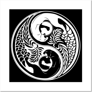 Yin Yang Wild Cat Black and White Tattoo Style Posters and Art